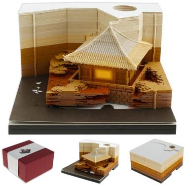 Imagem de Bloco de notas de mesa 3D criativo com luz de LED, bloco de notas de arte 3D, arte de entalhar em papel para casa, escritório, decoração de mesa, presente de escultura de casa (Curry Summerhouse)