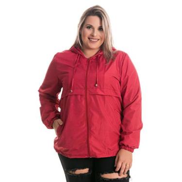 Imagem de Jaqueta Feminina Plus Size Corta Vento Capuz Bolsos Frente Fechamento 