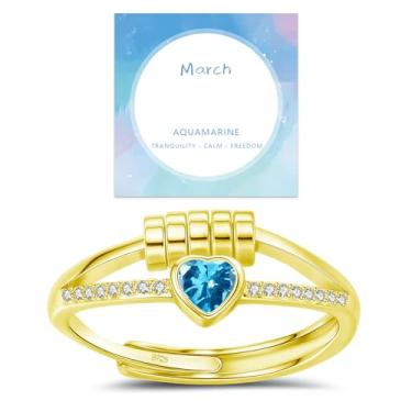 Imagem de Anéis de pedra do mês de nascimento para mulheres, delicados anéis de ansiedade, anel de coração de ansiedade, anel giratório ajustável para mulheres, presentes de aniversário e Natal para esposa