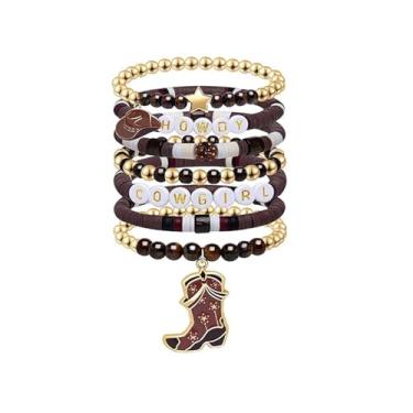 Imagem de GIGB PBDK Conjunto de pulseiras da amizade de vaqueira ocidental para mulheres, boho, botas de chapéu fofas, pulseiras elásticas com contas, pulseiras de surfista Heishi, joias Y2k Country Jewelry