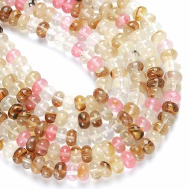 Imagem de 76 peças 5 x 8 mm pedra natural melancia turmalina Rondelle espaçador contas soltas disco de ábaco contas redondas de pedras preciosas soltas para fazer joias, colar de pulseira DIY