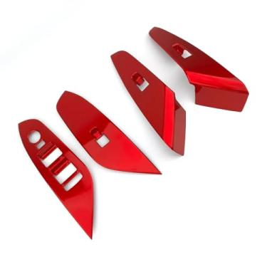 Imagem de JUIVEEL Tampa do painel do interruptor da janela interior do carro, tampa do botão de controle de vidro da porta lateral compatível com acessórios Chevy Trax 2024-2025 (estilo vermelho brilhante)