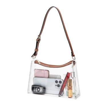 Imagem de Wuflyover Bolsa transparente para eventos de estádio – bolsas transparentes para mulheres bolsa transversal de estádio – bolsa transparente para shows, esportes e dia de jogo (A-marrom, médio)