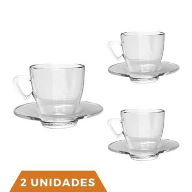 Imagem de Kit 2 Xícaras Chá e Café C/ Pires Vidro 220mL Transparente - TODO DIA