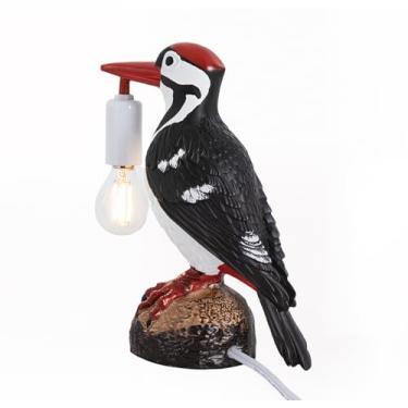 Imagem de MOUFIER Lâmpada de mesa para pássaros, design de pica-pau com lâmpada de LED, lâmpada de corvo, luminária de mesa de pássaros, candeeiro de mesa, decoração de corvo para quarto, decoração de sala de
