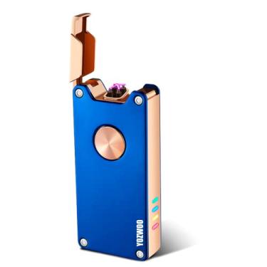 Imagem de YOZWOO Isqueiro elétrico, isqueiro de plasma de arco duplo com indicador de bateria LED, recarregável, à prova de vento, isqueiros elétricos sem chamas com caixa de presente (azul)