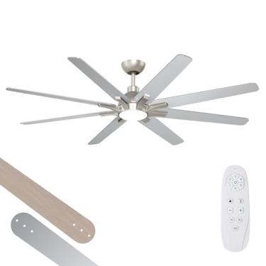 Imagem de putroad Ventiladores de teto de 182 cm com luzes, ventilador de teto grande de montagem embutida de perfil baixo com controle remoto para quarto, pátio, sala de estar, 3 CCT, regulável, 6 velocidades