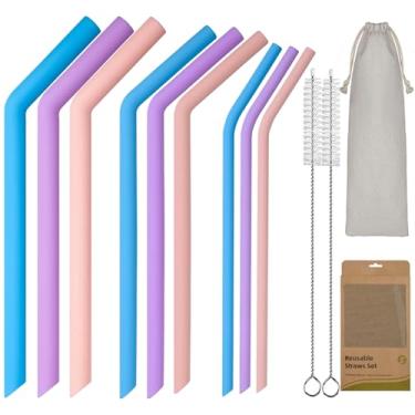 Imagem de Canudos de silicone reutilizáveis, 3 tamanhos de canudos flexíveis de 25 cm para copos de 567 g e 850 g, vitaminas, chá de boba, sem BPA, sem sabor de borracha, 3 canudos regulares + 3 largos + 3