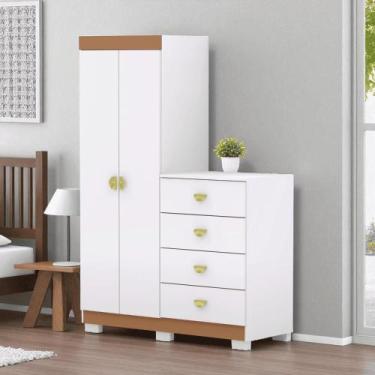Imagem de Cômoda Roupeiro Guarda-Roupas 2 Portas 4 Gavetas Cristal Branco Flex/C