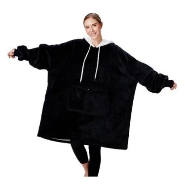 Imagem de Cobertor vestível com capuz Qeils para mulheres, preto carbono, adulto