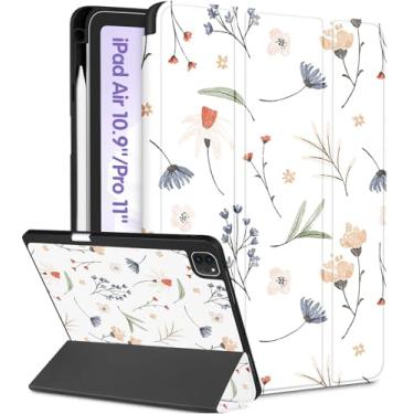 Imagem de Uppuppy Capa para iPad Air de 11 polegadas, Air 5ª/4ª geração 10,9, Pro 11 polegadas (4ª/3ª/2ª/1ª geração), capa feminina fofa para lápis com design floral para iPad Air 11 2024/2025 (M2/M3)