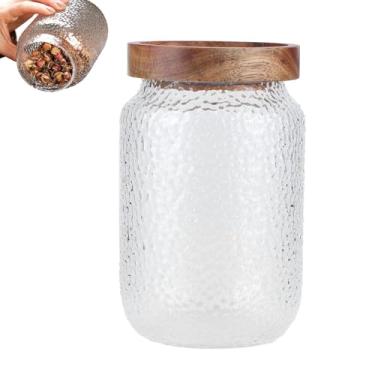 Imagem de Jerliflyer Grande frasco de armazenamento de vidro, recipientes de armazenamento de alimentos com tampa de madeira hermética, recipientes de cozinha, potes de cereais, jarra decorativa para café em