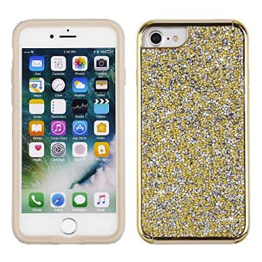 Imagem de Cube Capa de celular para Apple iPhone 8/7 / 6s / 6 - Capa traseira cravejada de cristal de rocha dourada com amortecedor cromado dourado na pele de TPU pêssego