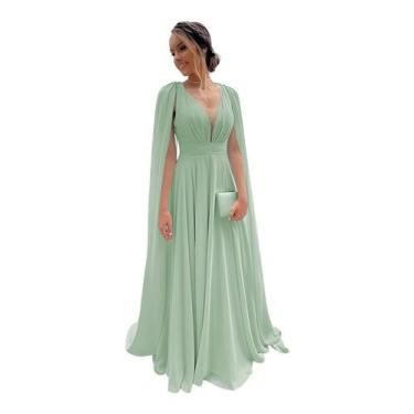 Imagem de Vestido de dama de honra CRIEBDK A Line, chiffon plissado, decote em V