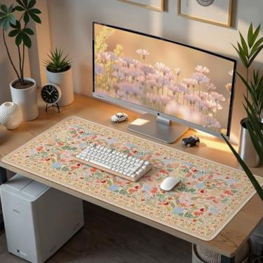 Imagem de AnyShock Tapete de mesa para teclado e mouse, tapete de mouse antiderrapante, tapete de mesa grande para jogos, tapete de teclado para escritório, casa, 90 x 40 cm (floral laranja)