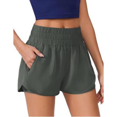 Imagem de Shorts PINSPARK High Waist Athletic 2 em 1 para mulheres cinza escuro