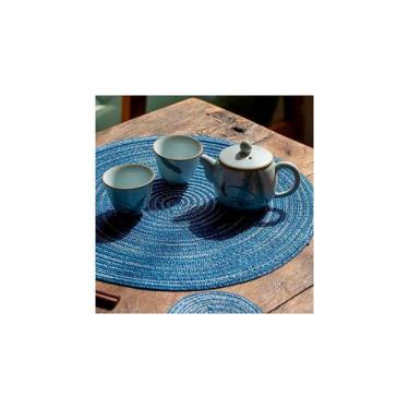 Imagem de Conjunto de 6 jogos americanos redondos trançados 38 cm azuis - Lightb