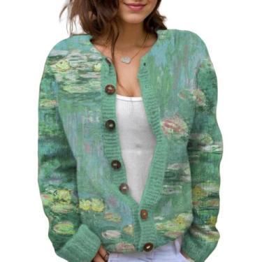 Imagem de Suéter de malha feminino Akivide com estampa floral de outono