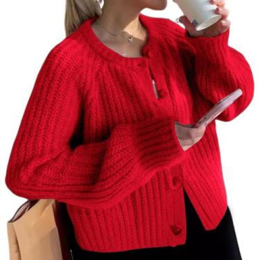 Imagem de Suéter Cardigan Arssm Fashion 2024 para mulheres vermelho tamanho M