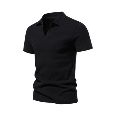 Imagem de Camisa Henley Masculina Slim Fit De Algodão Manga Curta Casual Solta P