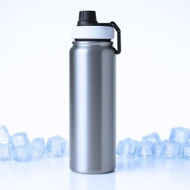 Imagem de Garrafa Térmica Inox 800 ml com Alça – Isolamento a Vácuo (Hot & Cold 12h), Parede Dupla, Antivazamento, Ideal para Academia e Viagens (Alumínio)
