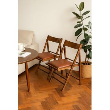 Imagem de Kit com 2 Cadeiras Dobráveis em Madeira Castanho com Assento Estofado 1003 – Preebel Courino Telha - Castanho