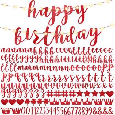 Imagem de Kit de banner DIY TaoBary Feliz Aniversário com 162 letras vermelhas