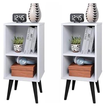 Imagem de Kit 2 Mesa de Cabeceira Charme para Quarto Retrô Apoio de Cama Mesinha(Branco)