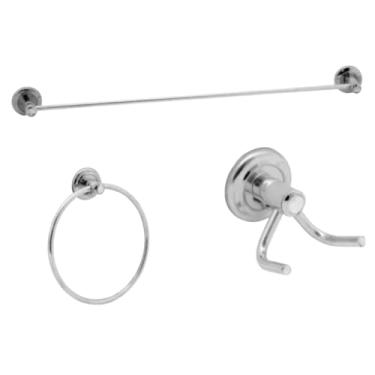 Imagem de Kit Banheiro Stander 3 Peças, Inox Cromado, Porta Toalha 47cm, Argola Circular, Gancho Duplo, Fixação Parede