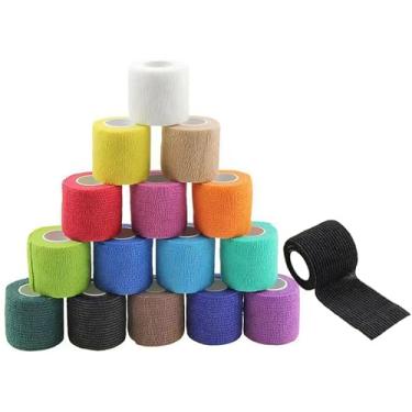 Imagem de SIKKU Envoltório autoadesivo, pacote com 16 fitas adesivas para tatuagem, bandagem elástica coesiva, fita veterinária, fita atlética colorida, fita de tornozelo, bandagem adesiva, (5 cm x 5 jardas)