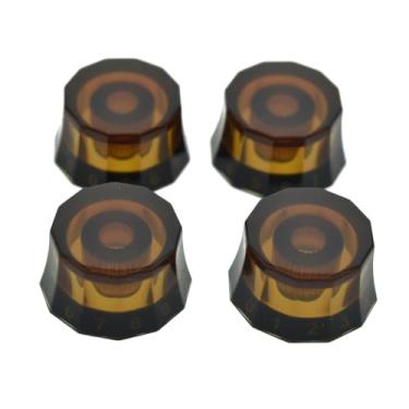 Imagem de Dopro Conjunto de 4 botões de controle de velocidade para guitarra elétrica estilo abajur com 24 estrias finas EUA para PRS/LP/SG/Les Paul Amber com preto