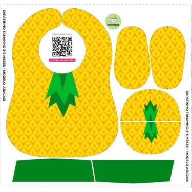 Imagem de Tecido Painel Kit Babador e Sapatinho Abacaxi - Meia Tigela - Ponto X 