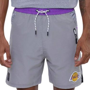 Imagem de Short Lakers NBA autêntico Los Angeles Cinza e Roxo Lançamento