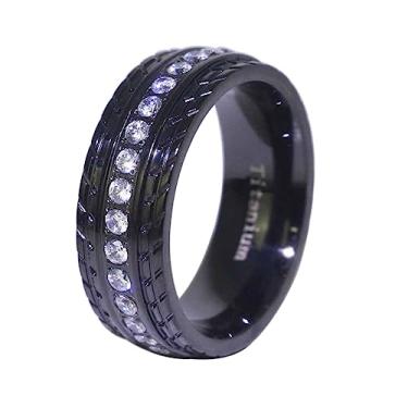 Imagem de ringcolor Anel masculino banhado a ouro preto 8 mm roxo AAA CZ aço titânio aliança de casamento masculina, 12, Strass, Zircônia cúbica