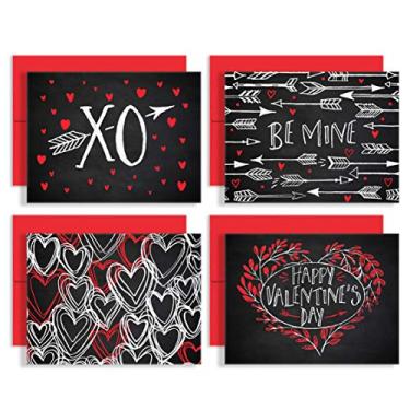 Imagem de Giz Art Love Notes – Conjunto de 8 cartões de anotação dos namorados + envelopes vermelhos – 4 designs exclusivos – da Palmer Street Press