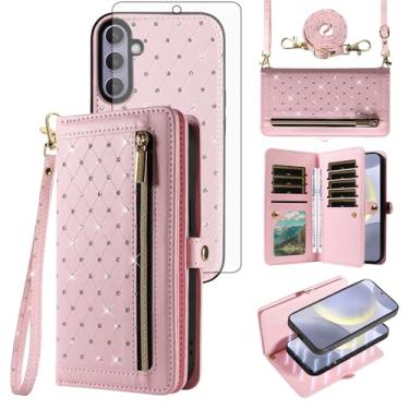 Imagem de Capa de celular para Samsung Galaxy S25 Plus S25+ 5G Carteira magnética destacável com protetor de tela, alça transversal com cordão e compartimentos para cartão de crédito S25Plus 25S + mulheres