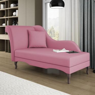 Imagem de Divã Recamier Chaise Longue Valentina Clássico com Pés de Madeira Suede Rosa - Desk Design