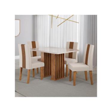 Imagem de Mesa de Jantar 4 Cadeiras 4 Lugares Retangular Mel Bronze e Off White 