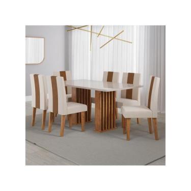 Imagem de Mesa de Jantar 6 Cadeiras 6 Lugares Retangular Mel Bronze e Off White 