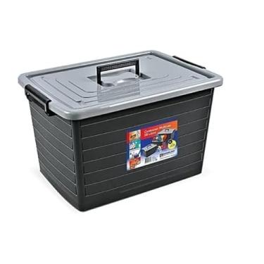 Imagem de Caixa Organizadora 50 Litros Preta Com Tampa E Rodas 25167