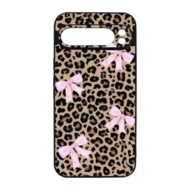 Imagem de qizjio Capa de telefone com estampa de leopardo de guepardo preppy à prova de choque capa protetora para celular com arco coquete para Google Pixel 9 Pro XL