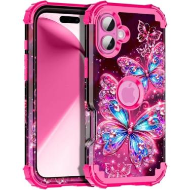 Imagem de Casetego Capa para iPhone 16 Plus, brilha no escuro, três camadas, resistente, à prova de choque, proteção total, policarbonato rígido + capa amortecedora de TPU macio para Apple iPhone 16 Plus de 6,7