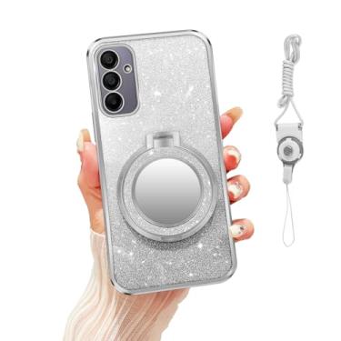 Imagem de Nuouxoco Capa para celular Galaxy A15 com glitter espelhada, maquiagem fofa para meninas e mulheres, capa protetora com suporte de anel brilhante com suporte de dedo para Samsung Galaxy A15, prata