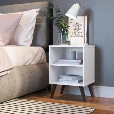 Imagem de Mesa De Cabeceira Nicho 39cm Com Prateleira E Pés Palito Retrô Branca
