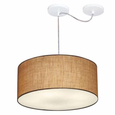 Imagem de Lustre Pendente Cilíndrico Com Desvio De Centro Md-4151 Cúpula Em Tecido 50x25cm Palha - Bivolt