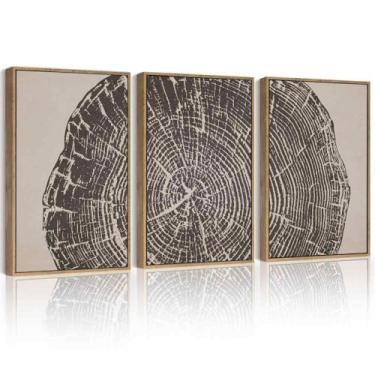Imagem de PHOPAGO Argolas de árvore vintage emolduradas arte de parede grande 40,6 x 61 cm moderno retro toco de madeira decoração de parede natureza casa de fazenda impressões de arte rústica quarto decoração