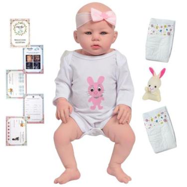 Imagem de Boneca Reborn Realista Menina Abigail Com Pelúcia 10 Itens - Cegonha R