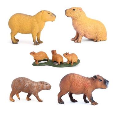 Imagem de Conjunto de bonecos Capivara, 5 peças de brinquedo realista de PVC par
