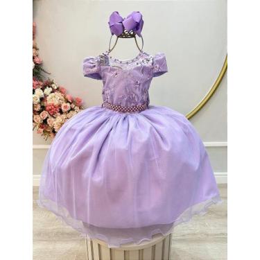 Imagem de Vestido Lilás Infantil Social com Renda Festa Luxo - Tamanhos Disponív
