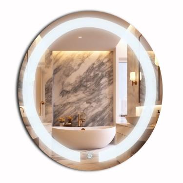 Imagem de Espelho Redondo 60cm Iluminação Direta com 2 Leds Touch Reduna espelho lapidado